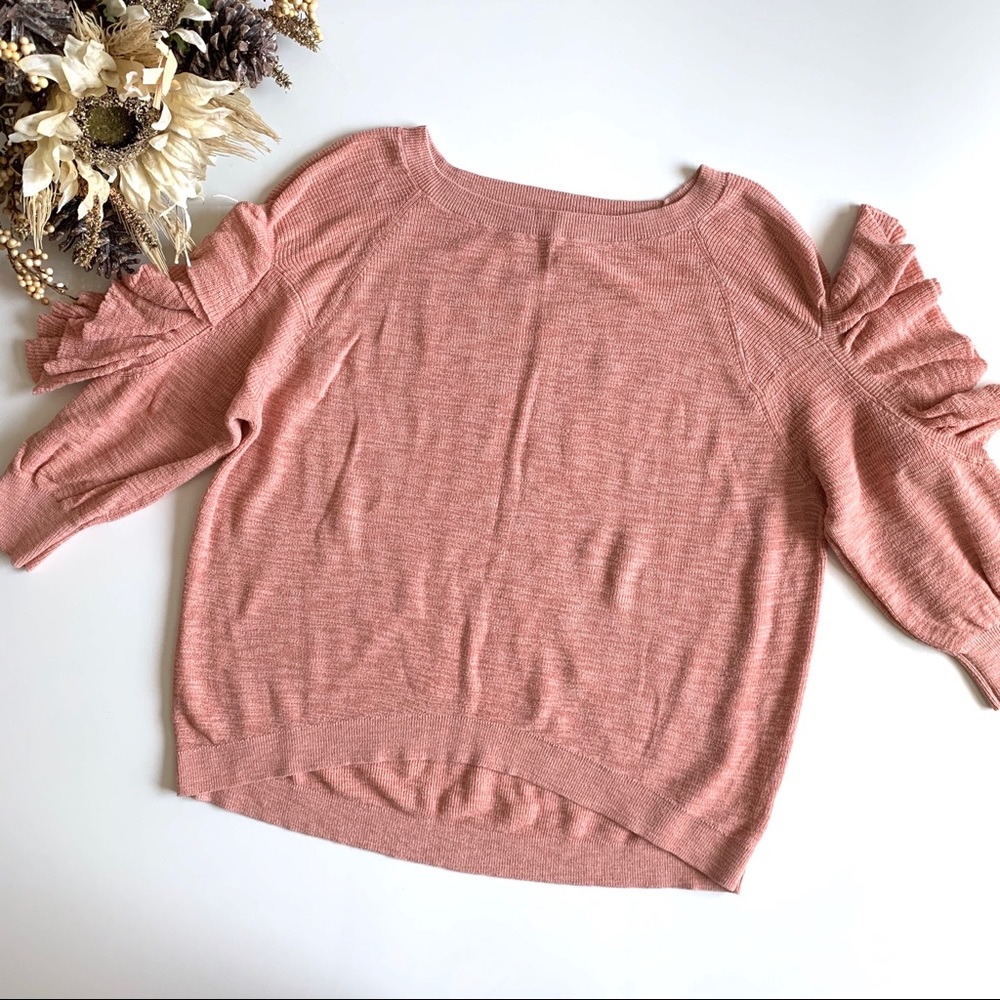 Express Cold Shoulder Ruffle Sleeve Knit Sweater
